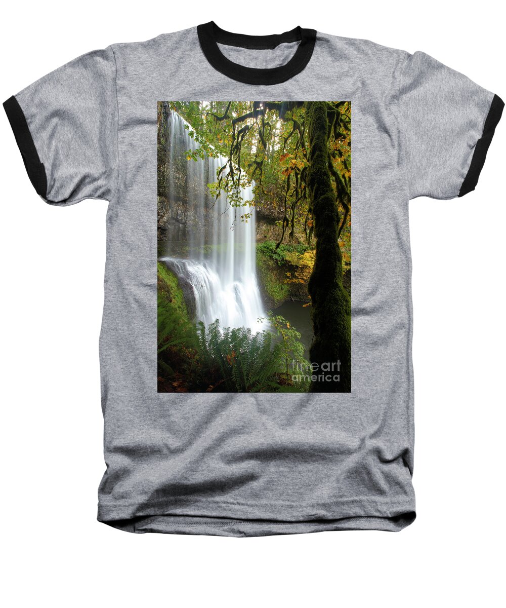 Silver Falls State Park Baseball T-Shirt featuring the photograph Falls Though The Trees by Adam Jewell