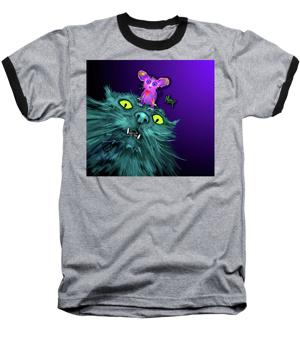 Dizzycats Baseball T-Shirt featuring the painting Fang and Meep by DC Langer