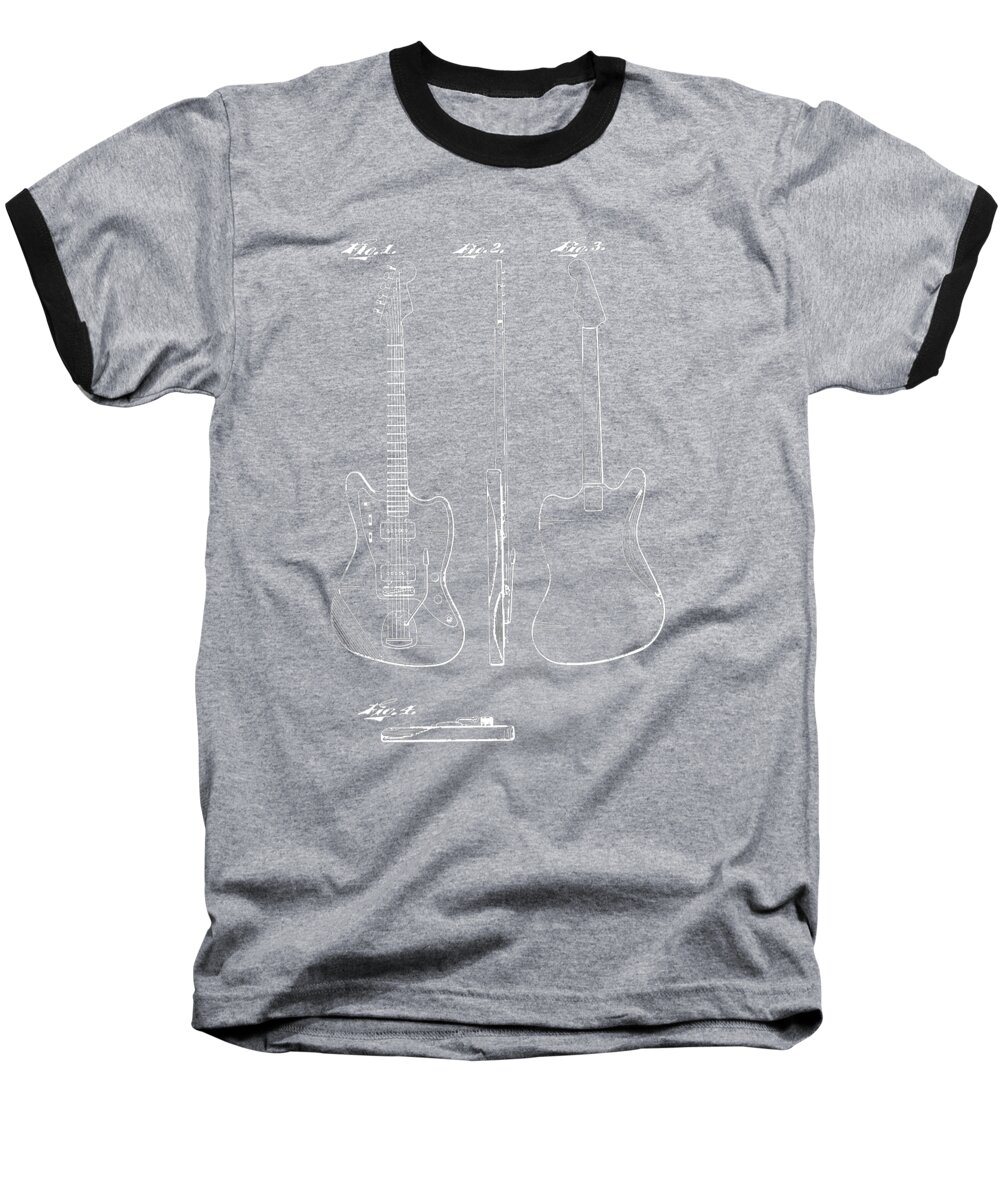 Patent Baseball T-Shirt featuring the drawing Fender Guitar Drawing Tee by Edward Fielding