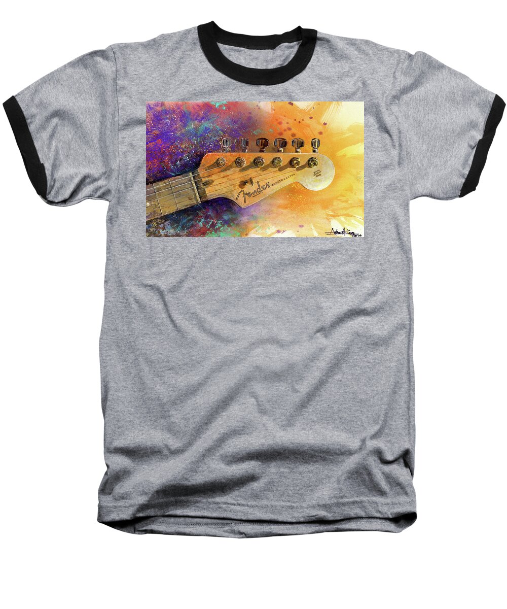 Fender Stratocaster Baseball T-Shirt featuring the painting Fender Head by Andrew King