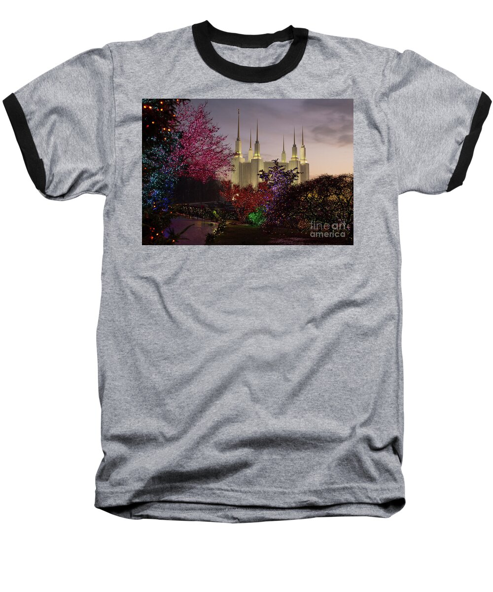 Latter Day Saints Temple Baseball T-Shirt featuring the photograph Festival of Lights by Art Cole
