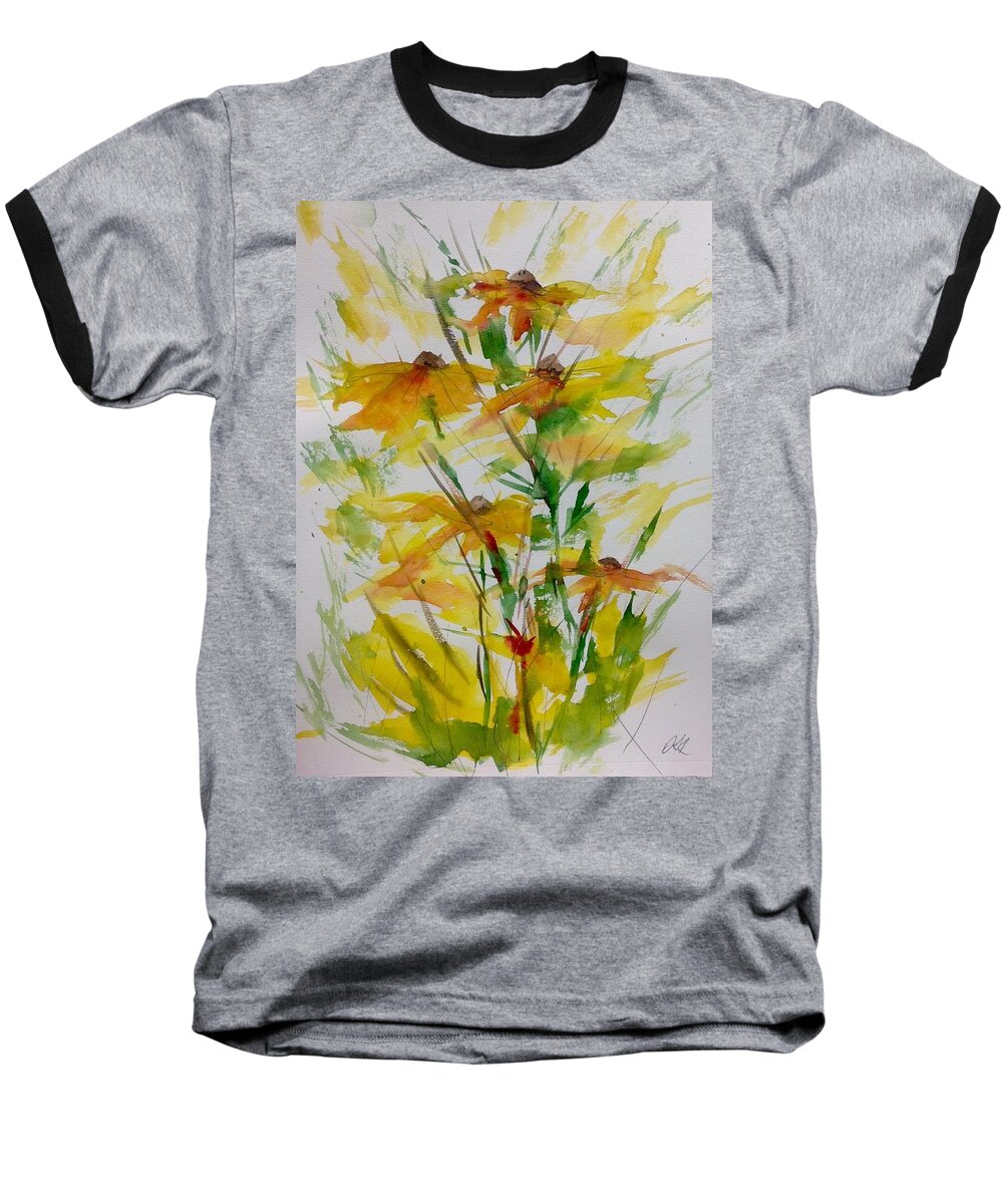 Abstract Floral Watercolour Painting Baseball T-Shirt featuring the painting Field Bouquet by Desmond Raymond