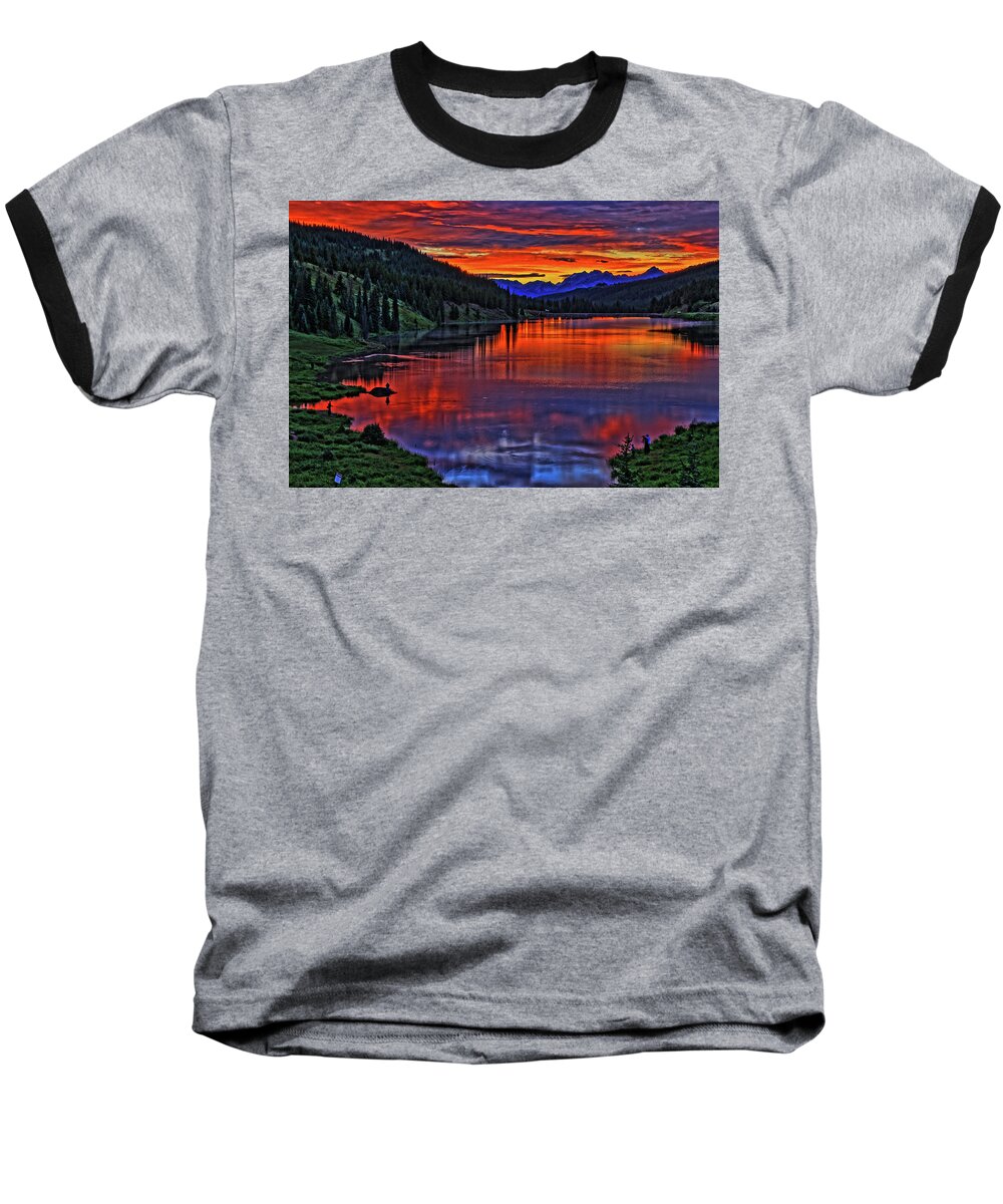 Colorado Baseball T-Shirt featuring the photograph Fiery Lake by Scott Mahon
