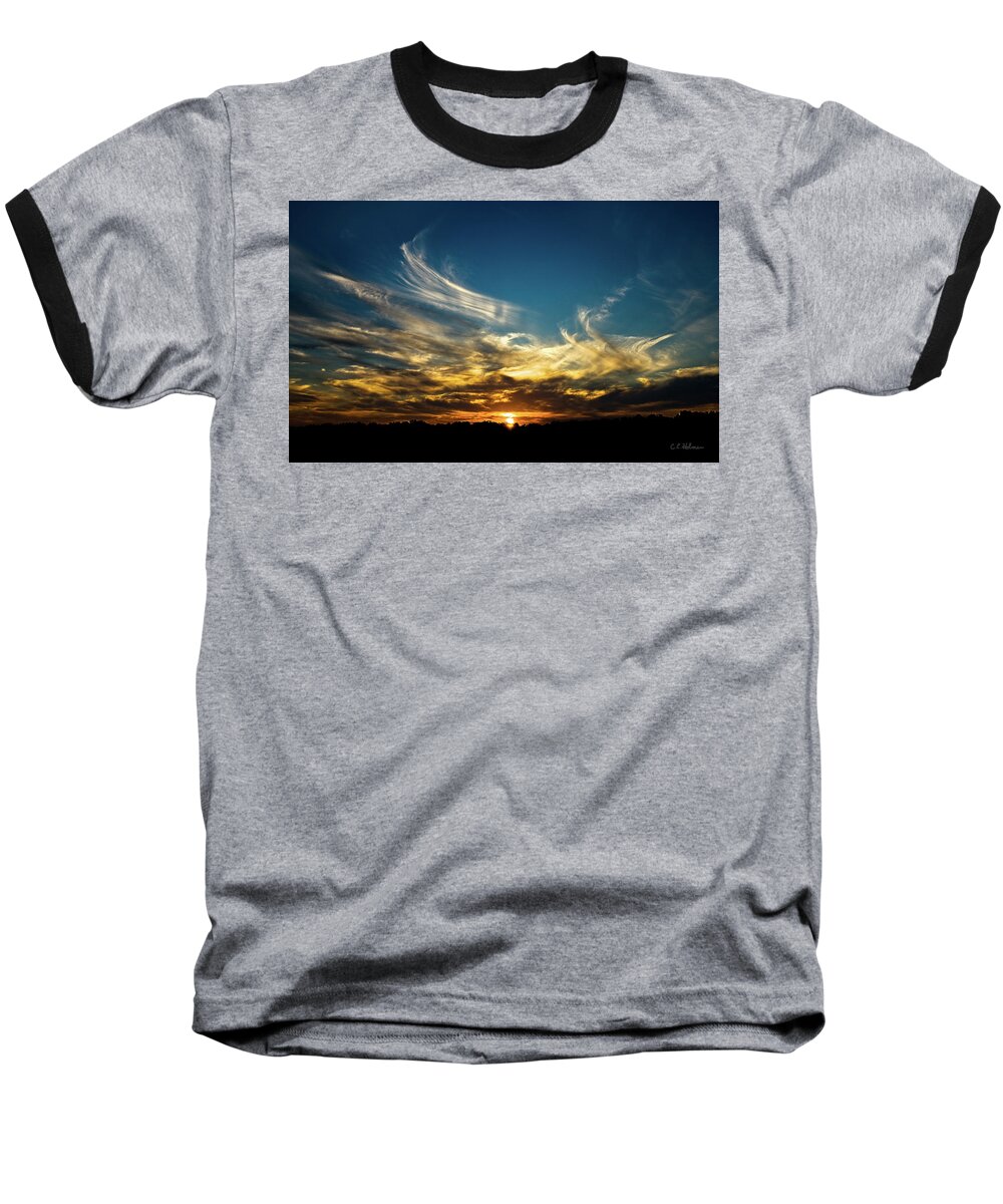 Sunset Baseball T-Shirt featuring the photograph Fiery Sunset by Christopher Holmes