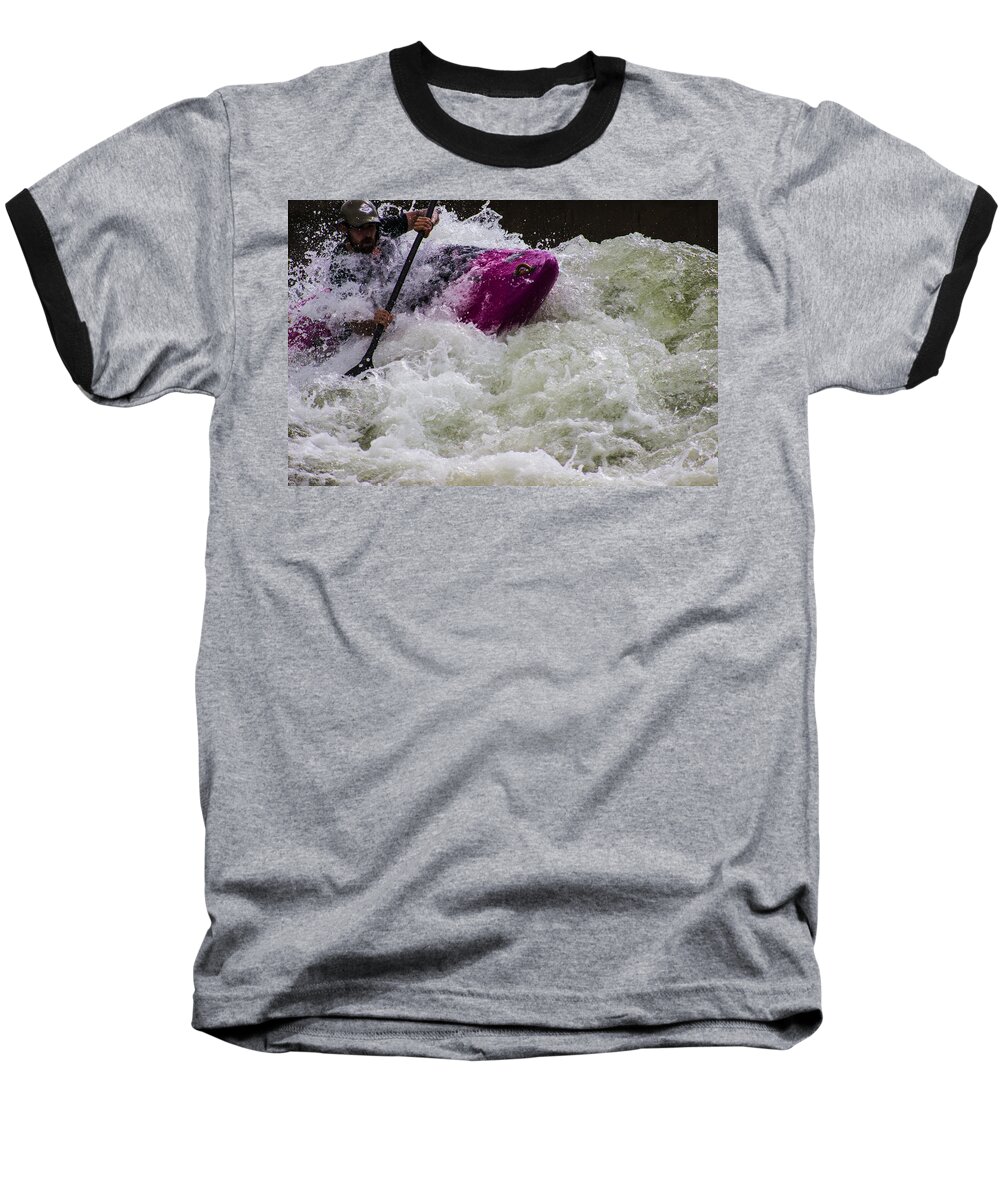 Kayaking Baseball T-Shirt featuring the photograph Fightin to stay upright by Dennis Baswell