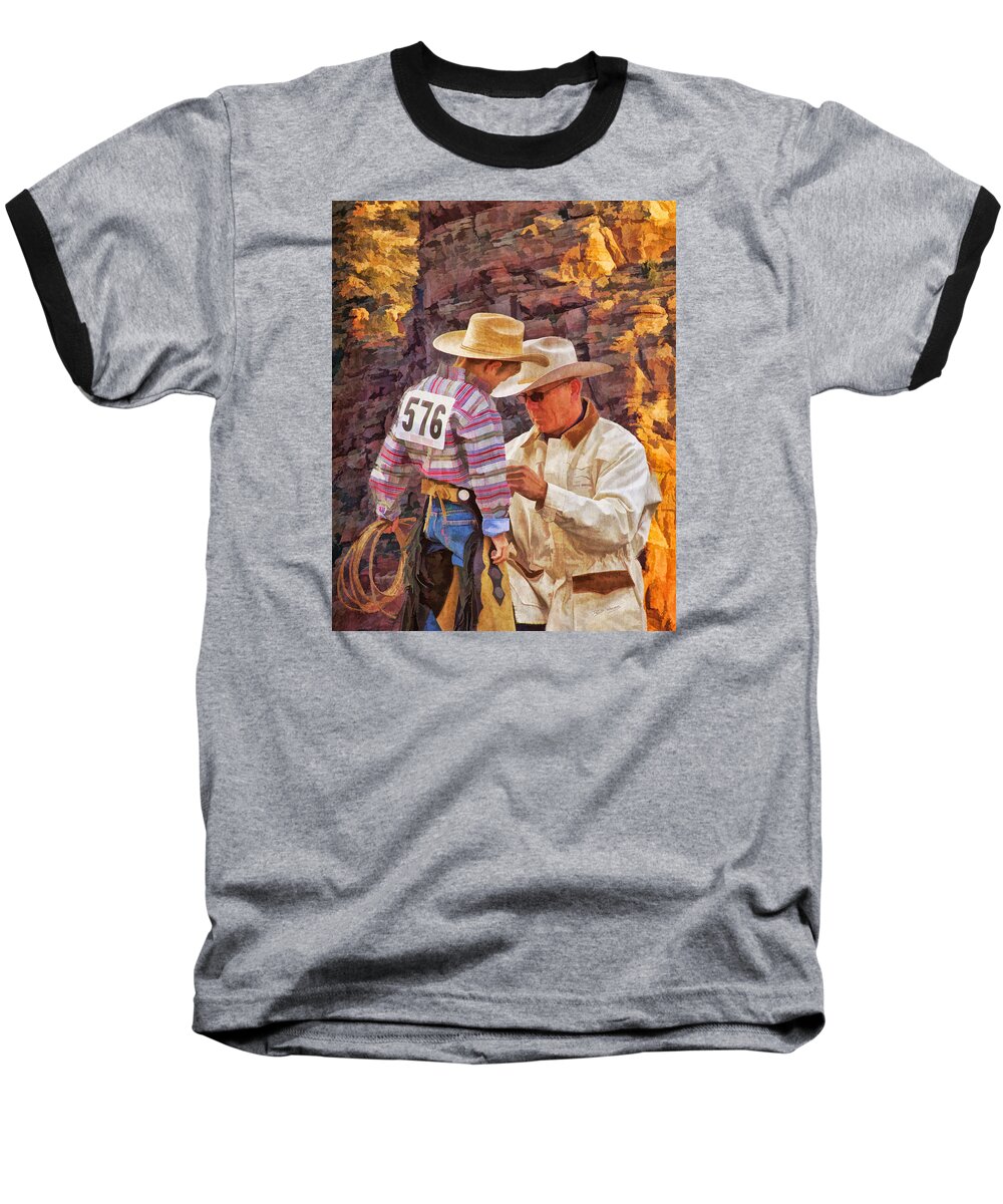 Rodeo Baseball T-Shirt featuring the mixed media Final Check by David Wagner