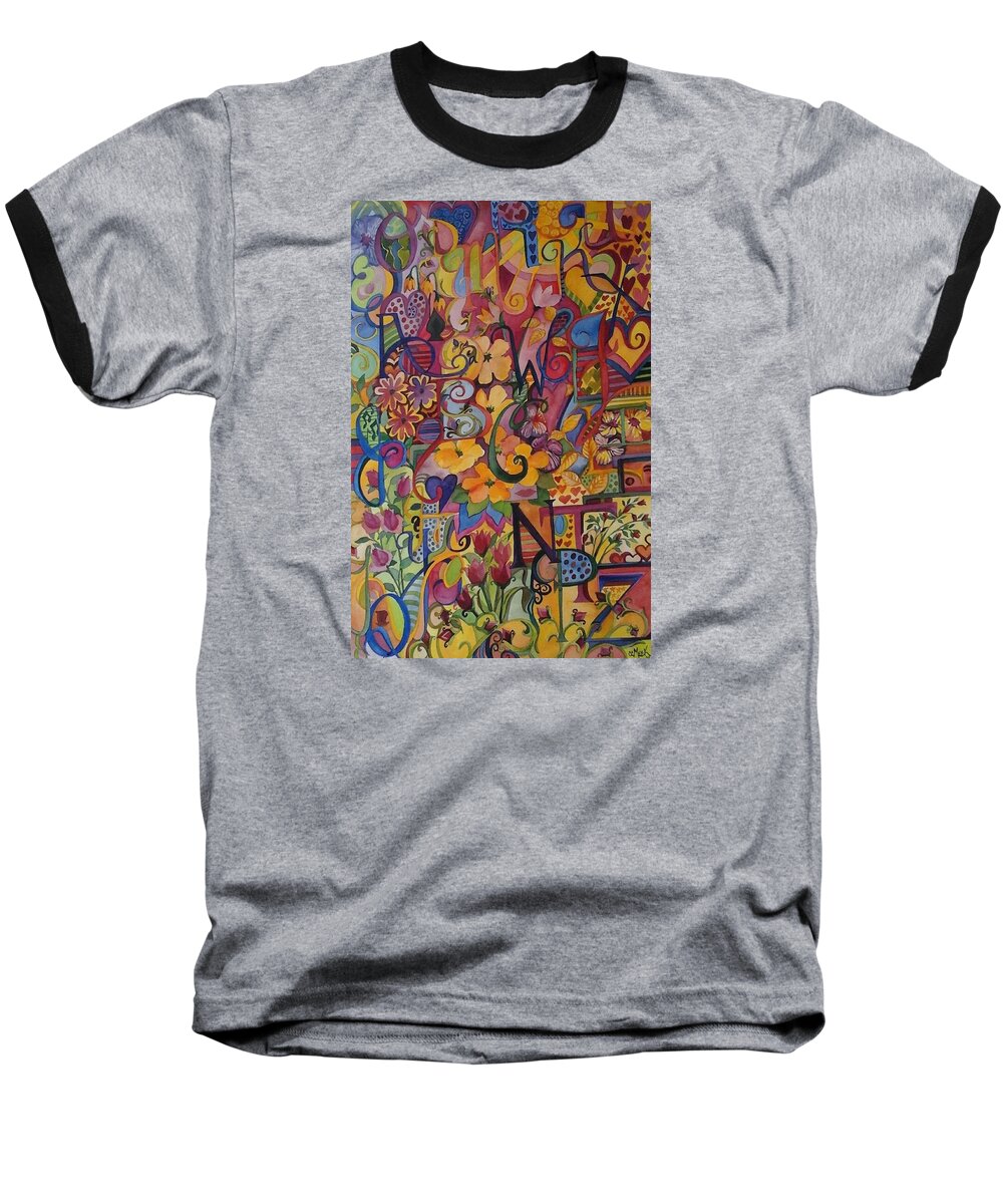 Alphabets Baseball T-Shirt featuring the painting Find my A by Claudia Cole Meek