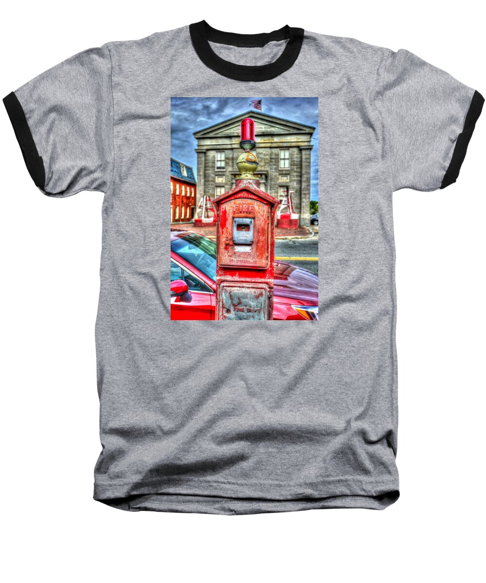 Hdr Baseball T-Shirt featuring the photograph Fire Alarm Box 375 in Painterly by Matt Swinden