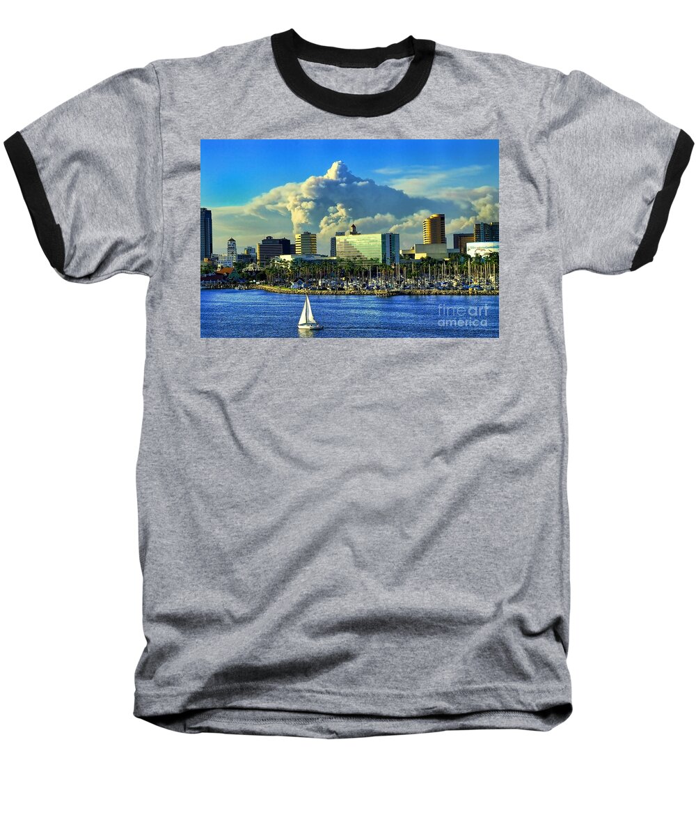 Long Baseball T-Shirt featuring the photograph Fire Cloud over Long Beach by Mariola Bitner