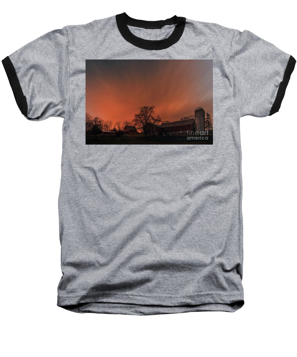Barn Baseball T-Shirt featuring the photograph Fire in the Sky by Nicki McManus