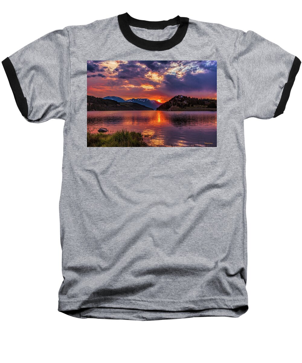 Fire On The Water Baseball T-Shirt featuring the photograph Fire on the Water Reflections by Stephen Johnson