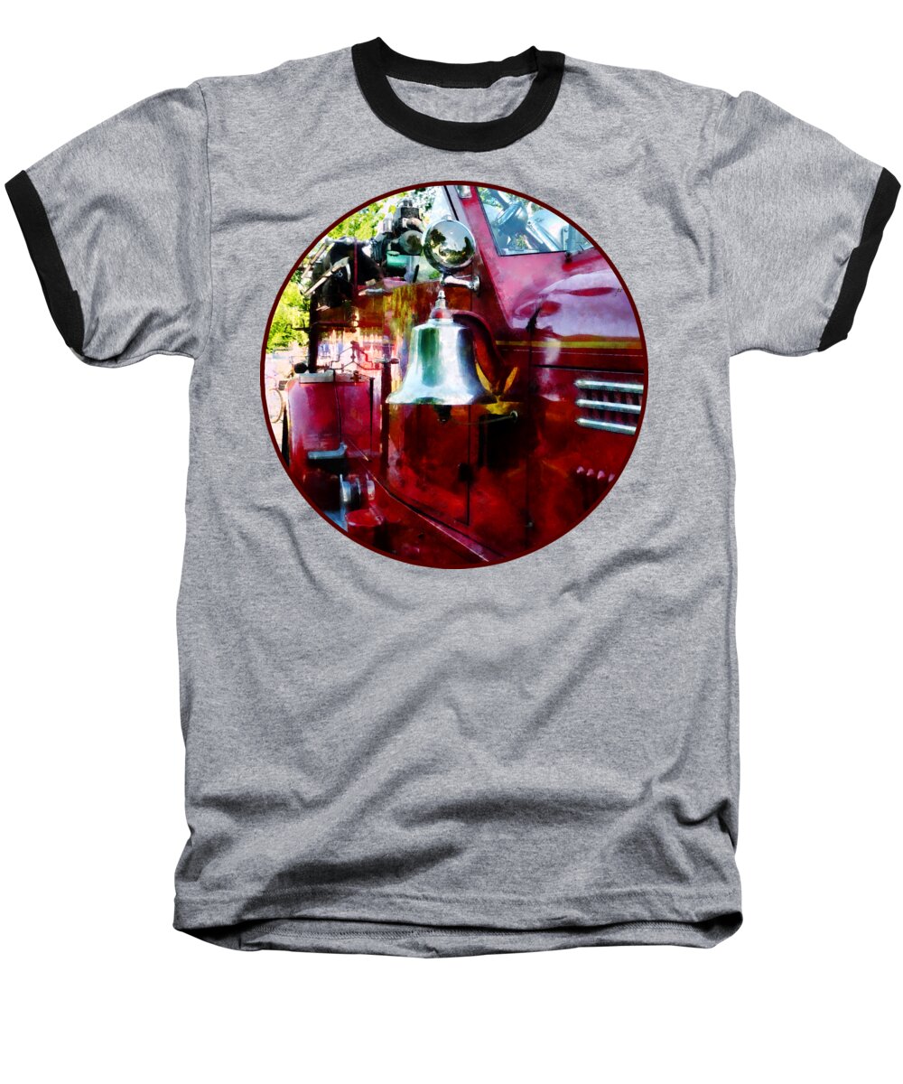 Firefighters Baseball T-Shirt featuring the photograph Fireman - Bell on Fire Engine by Susan Savad
