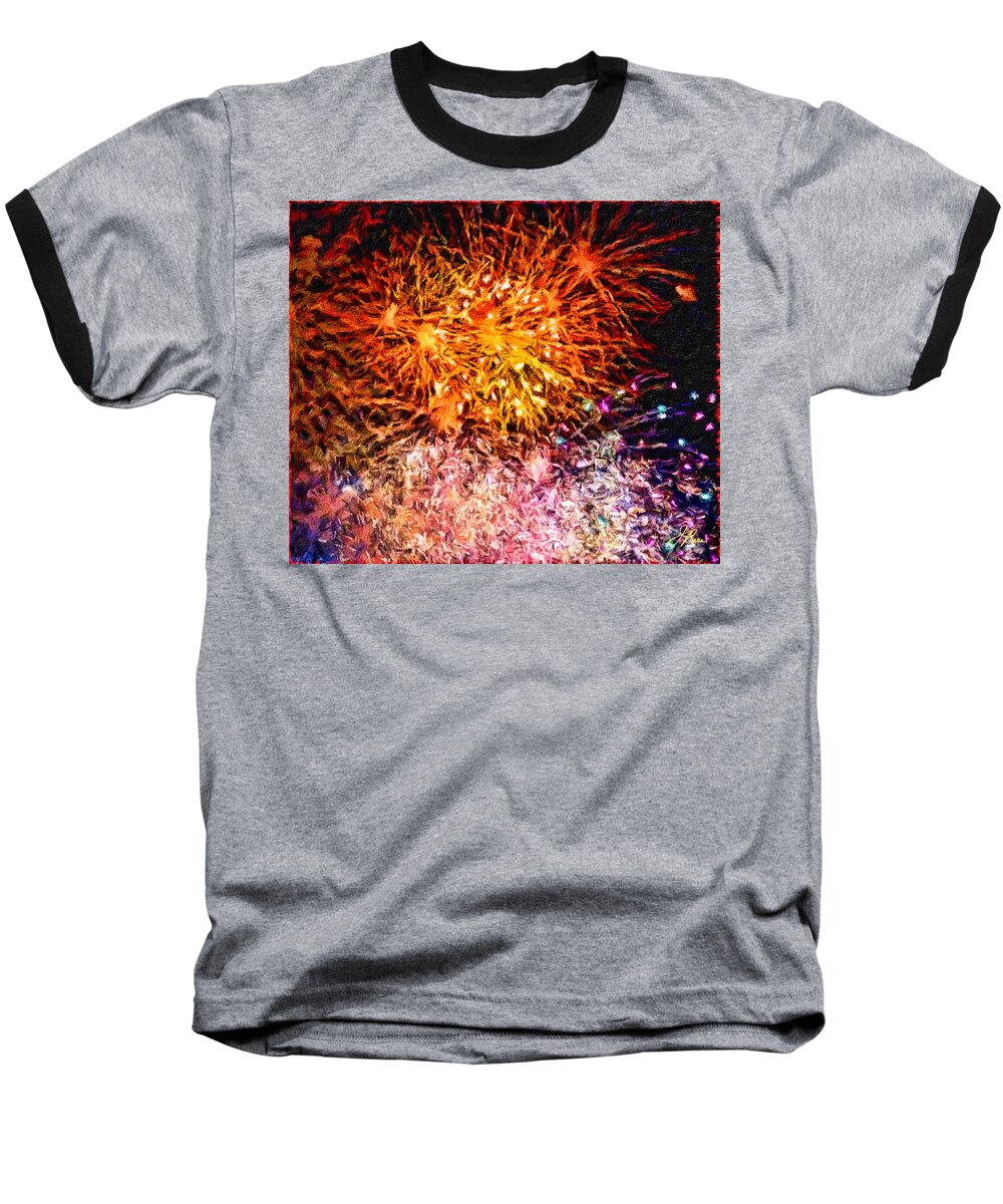 Close Up Photo Fireworks Baseball T-Shirt featuring the painting Fireworks 11 by Joan Reese