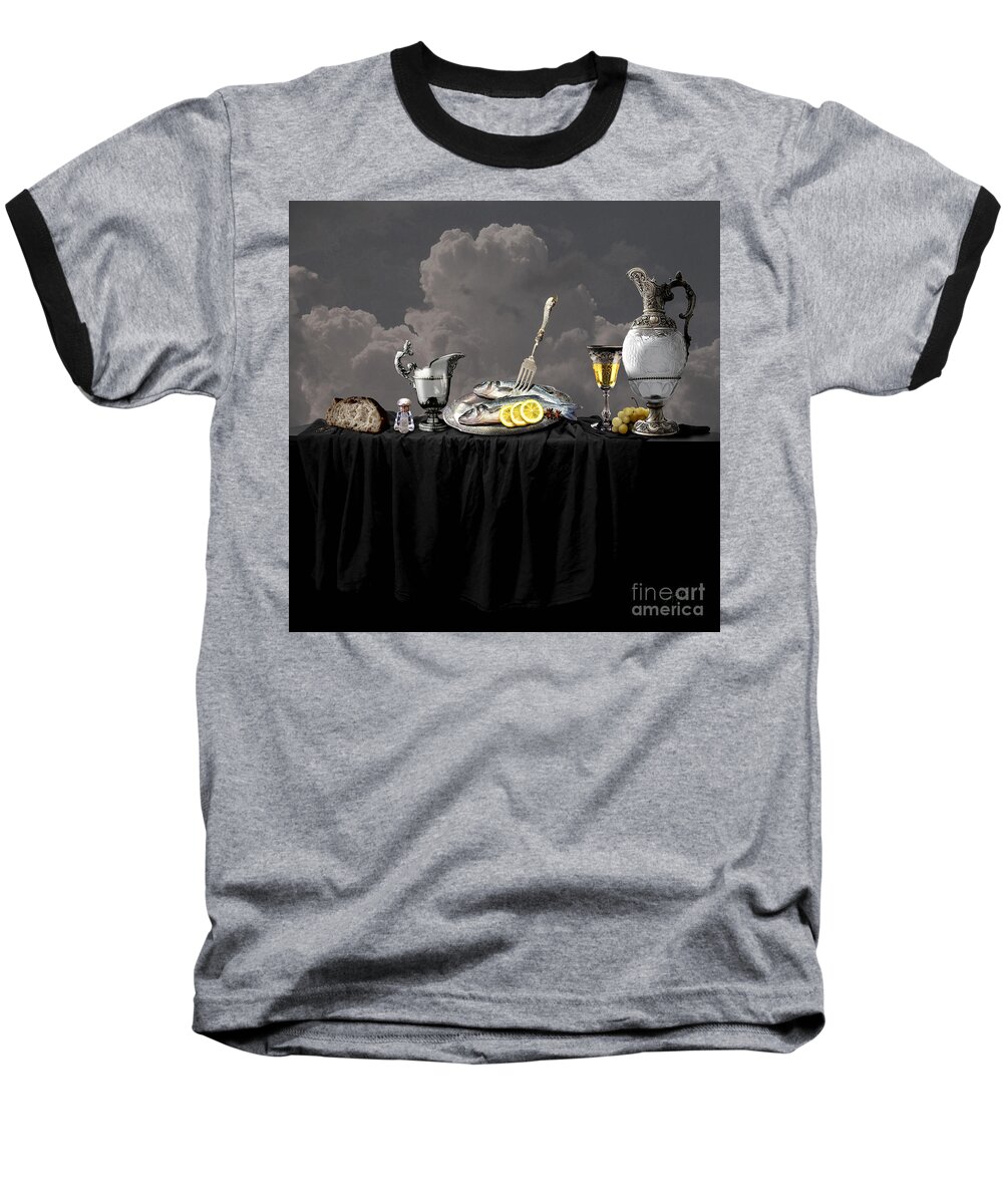 Realism Baseball T-Shirt featuring the digital art Fish diner in silver by Alexa Szlavics