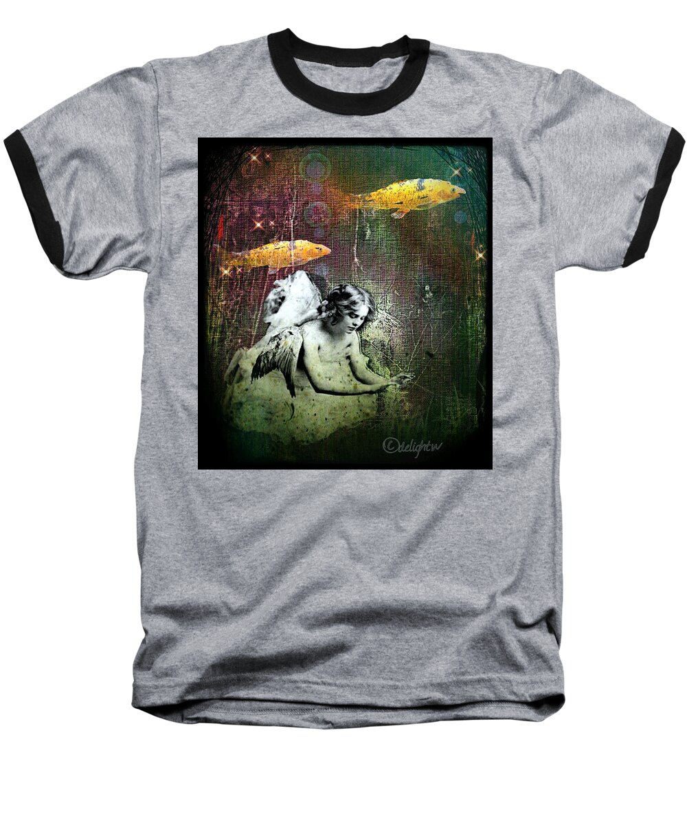 Goldfish Baseball T-Shirt featuring the digital art Fishes Wings by Delight Worthyn