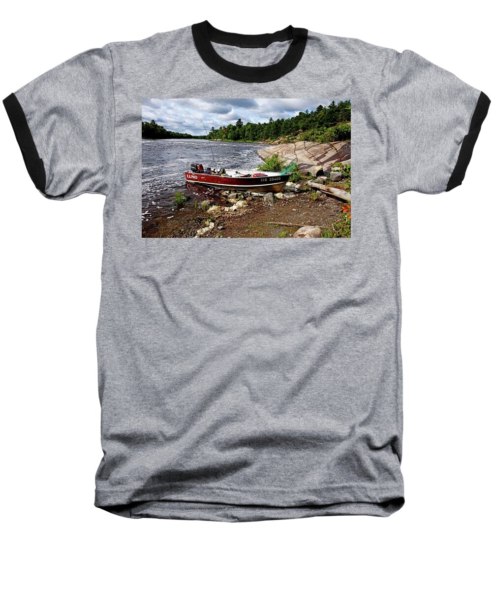 French River Baseball T-Shirt featuring the photograph Fishing And Exploring by Debbie Oppermann
