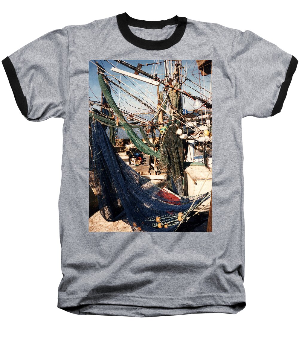 Shrimp Baseball T-Shirt featuring the photograph Fishing Nets by Anne Cameron Cutri