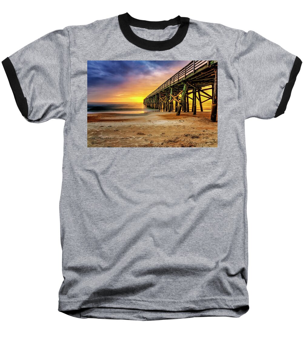 Hdr Baseball T-Shirt featuring the photograph Flagler Beach Pier at Sunrise in HDR by Michael White