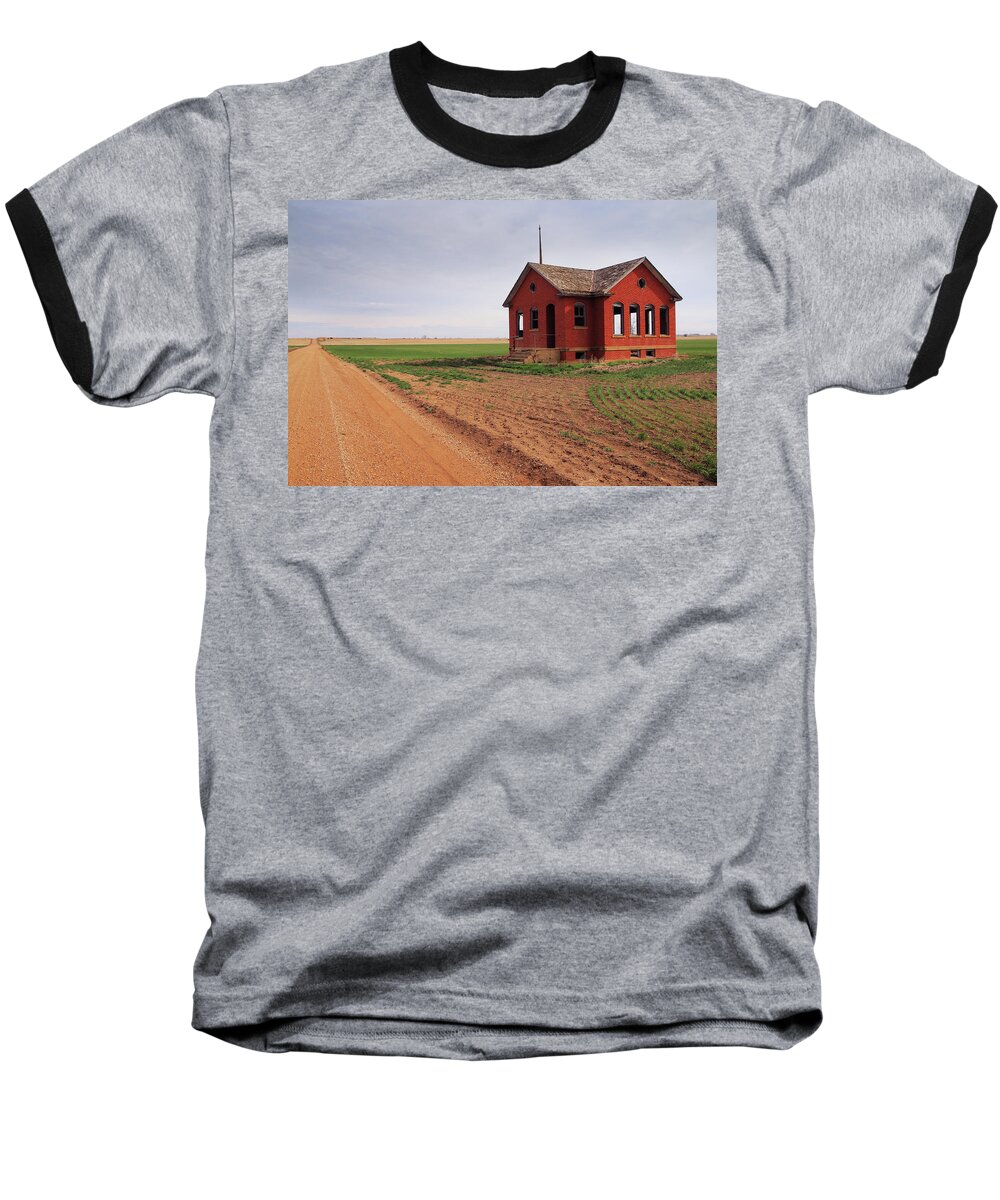 School Baseball T-Shirt featuring the photograph Flatland Schoolhouse by Christopher McKenzie