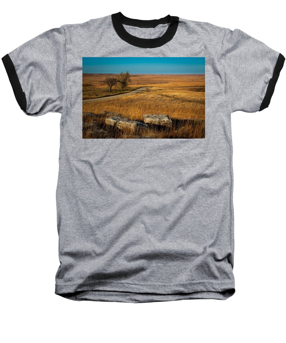 Prairie Baseball T-Shirt featuring the photograph Flint Hills Two Trees by Jeff Phillippi