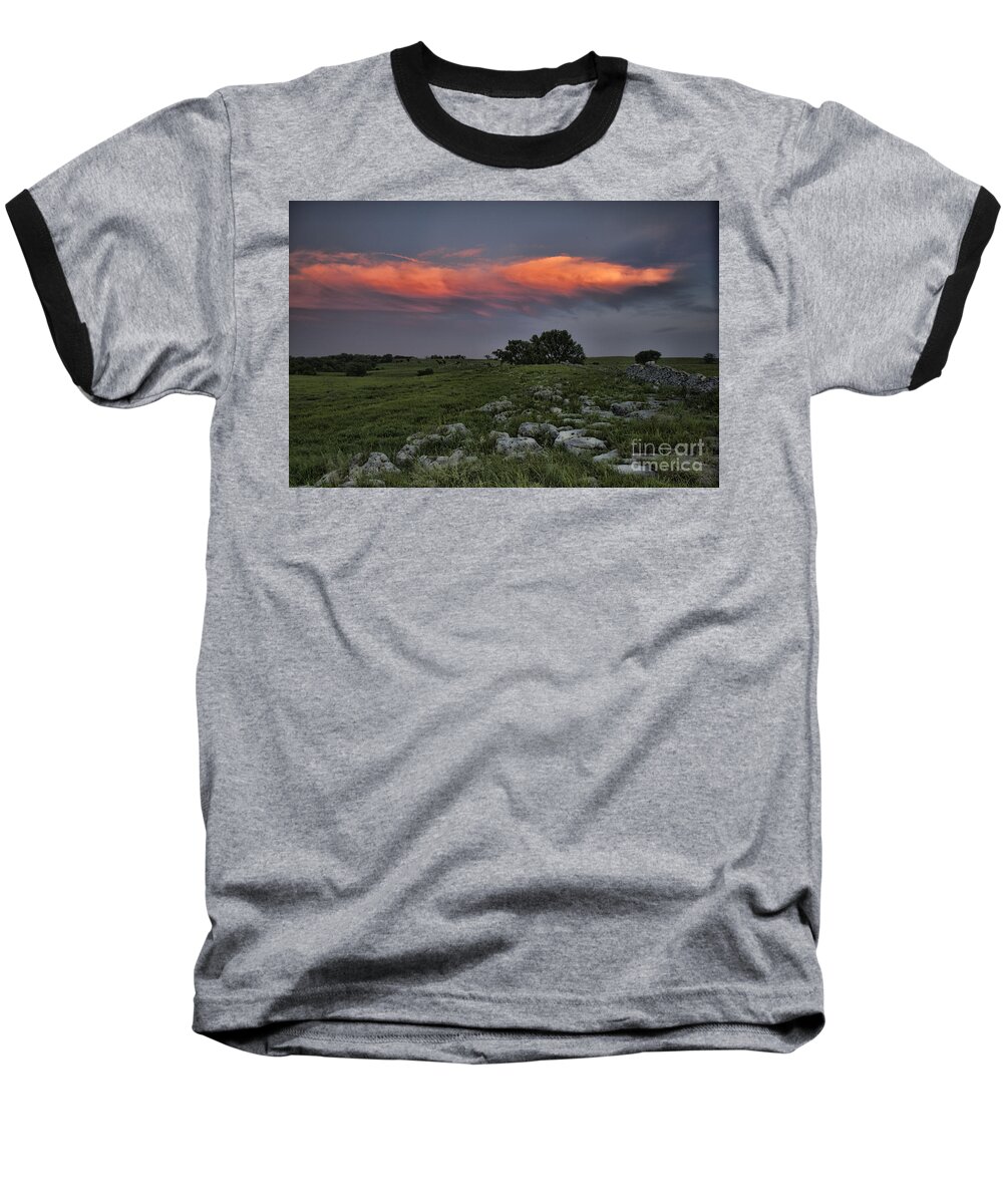 Kansas Baseball T-Shirt featuring the photograph Flinthills Sunset by Crystal Nederman