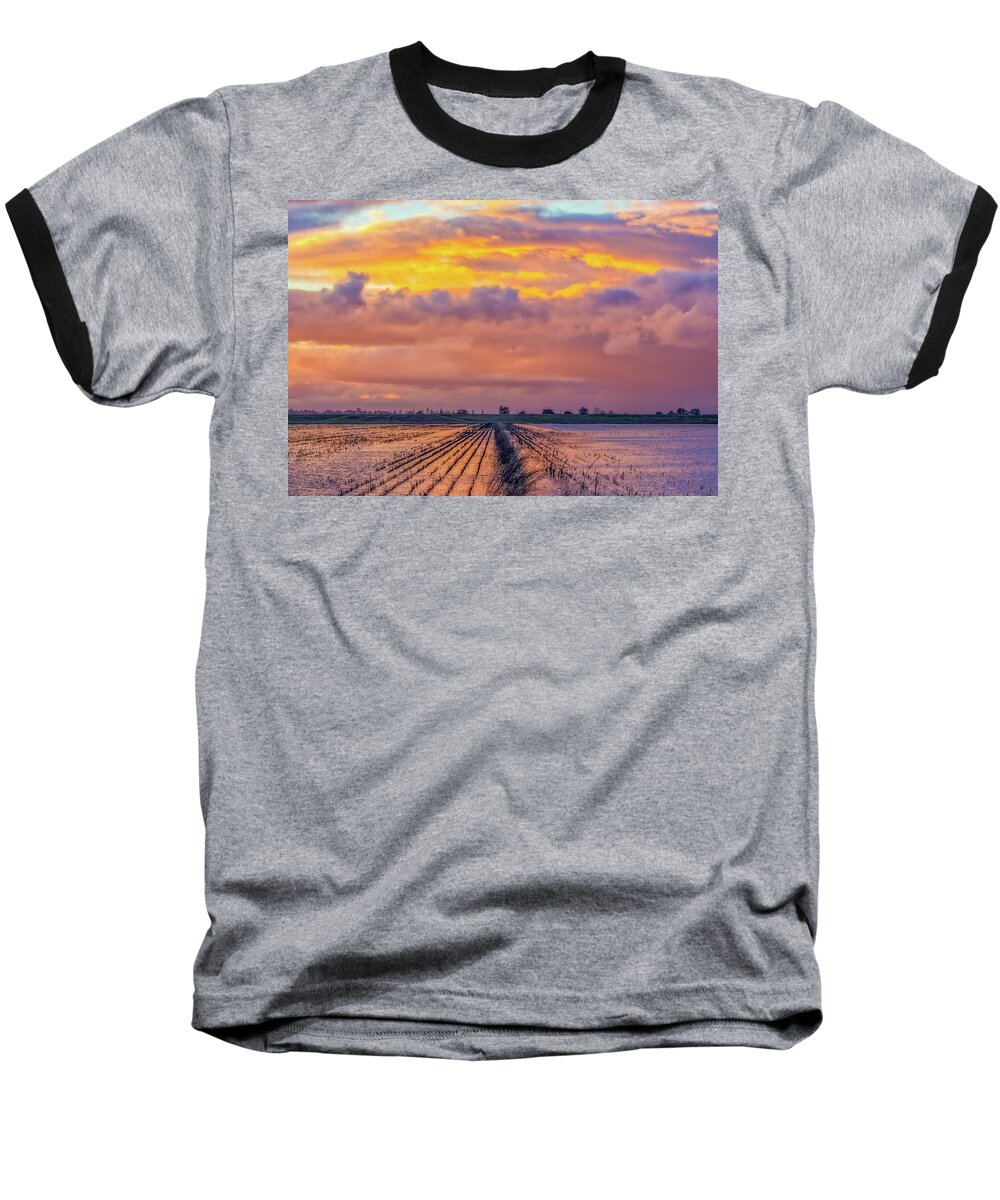 Landscape Baseball T-Shirt featuring the photograph Flooded Field at Sunset by Marc Crumpler