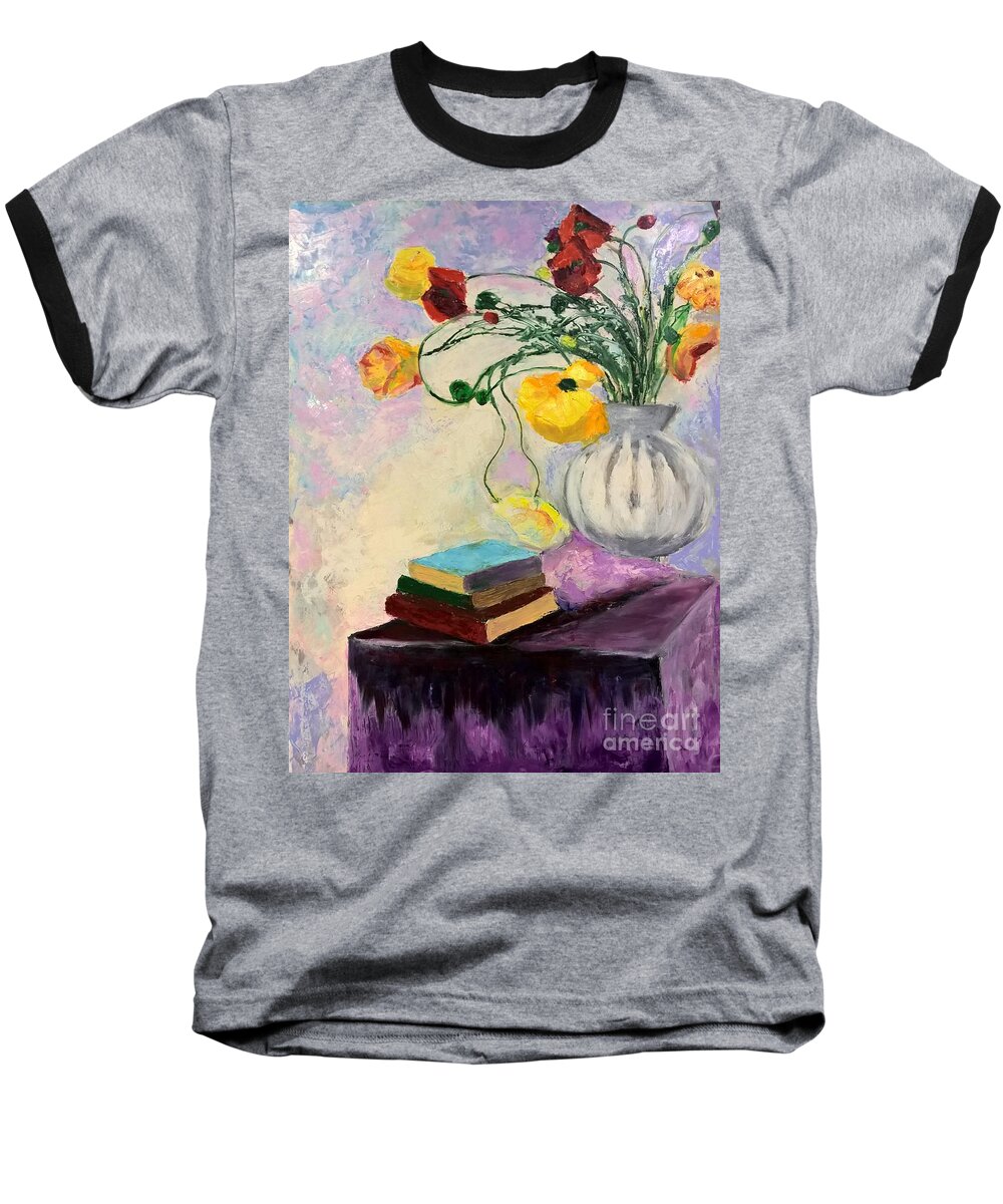 Floral Baseball T-Shirt featuring the painting Floral Abstract by Nicolas Bouteneff