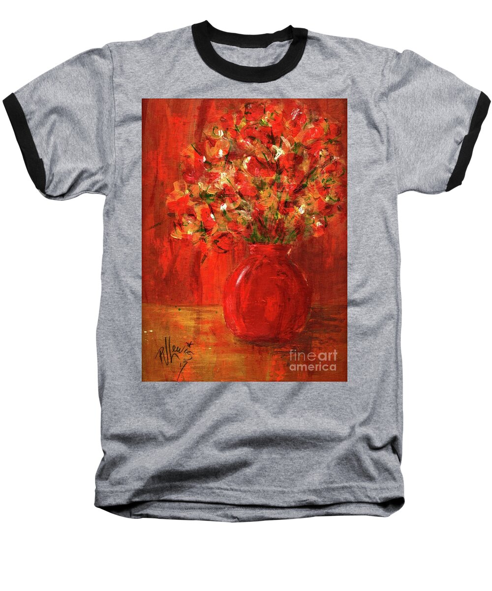 Red Baseball T-Shirt featuring the painting Florists Red by PJ Lewis