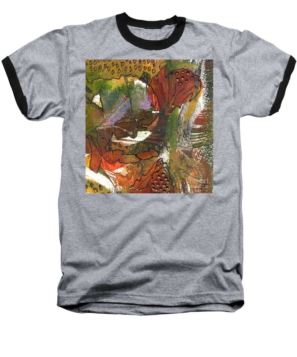 Abstract Baseball T-Shirt featuring the mixed media Flower in the Tropics by Angela L Walker