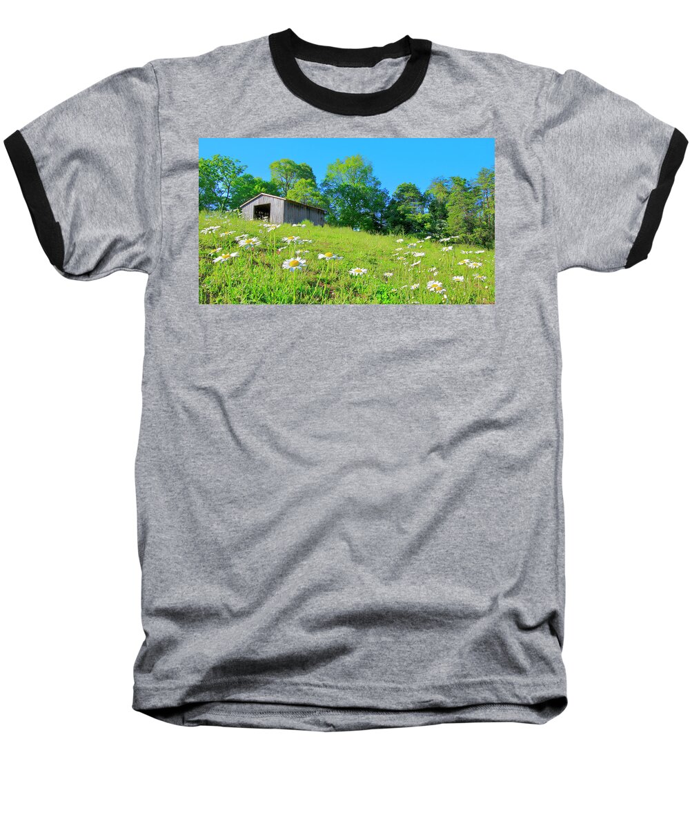 Barn Baseball T-Shirt featuring the photograph Flowering Hillside Meadow - View 2 by The James Roney Collection