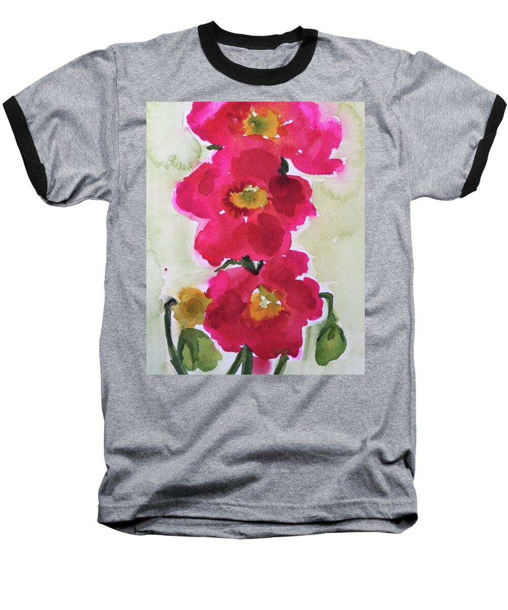 Poppies Baseball T-Shirt featuring the painting Happiness Blooms by Bonny Butler