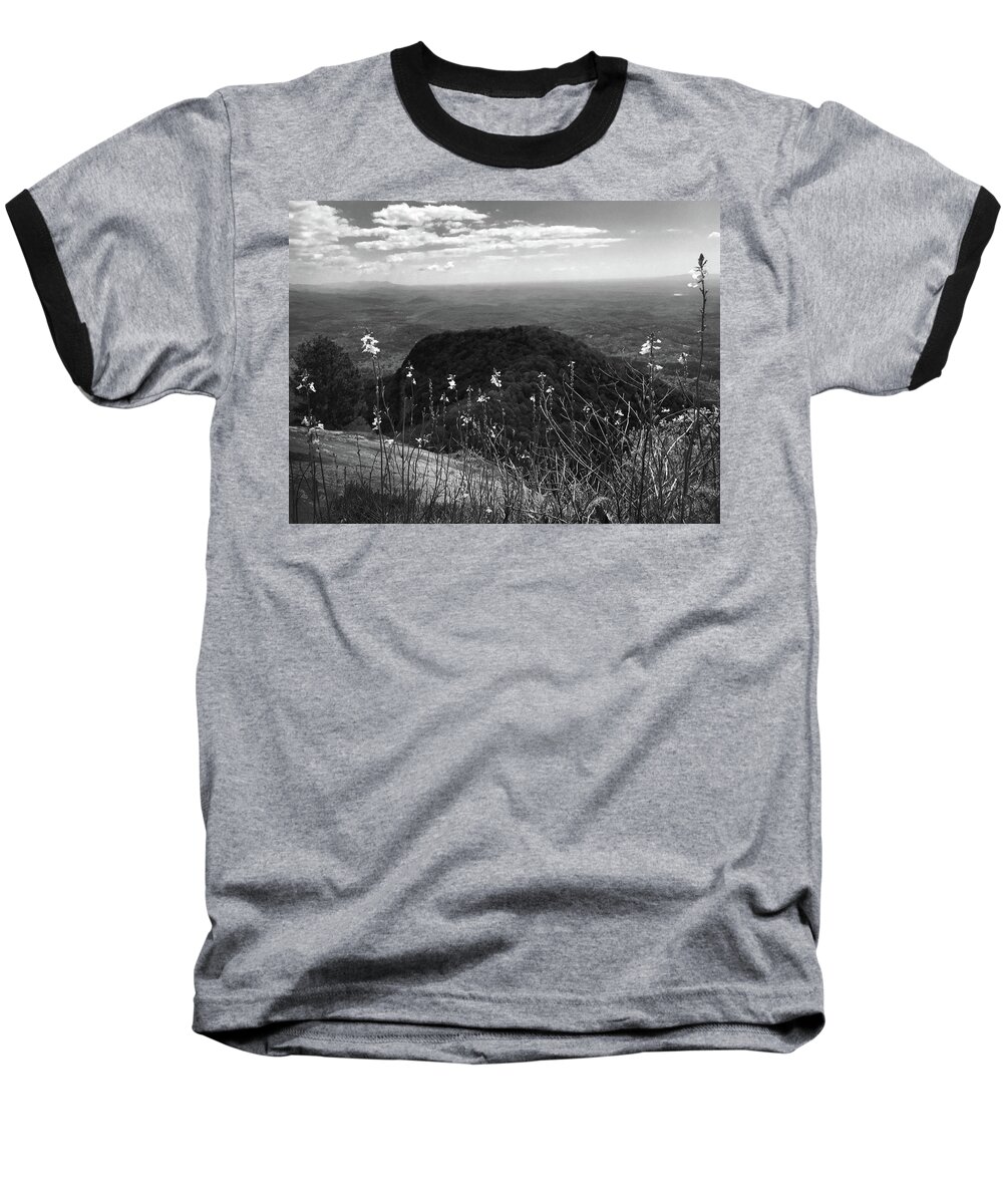 Kelly Hazel Baseball T-Shirt featuring the photograph Flowers at Table Rock Overlook in Black and White FOUR by Kelly Hazel