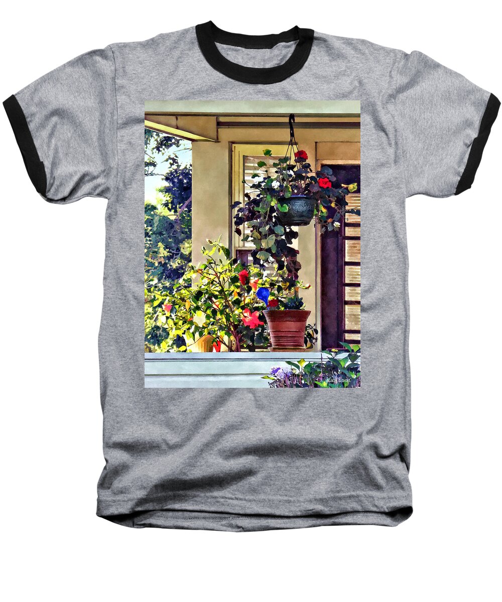 Flowers Baseball T-Shirt featuring the photograph Flowers on Porch by Susan Savad