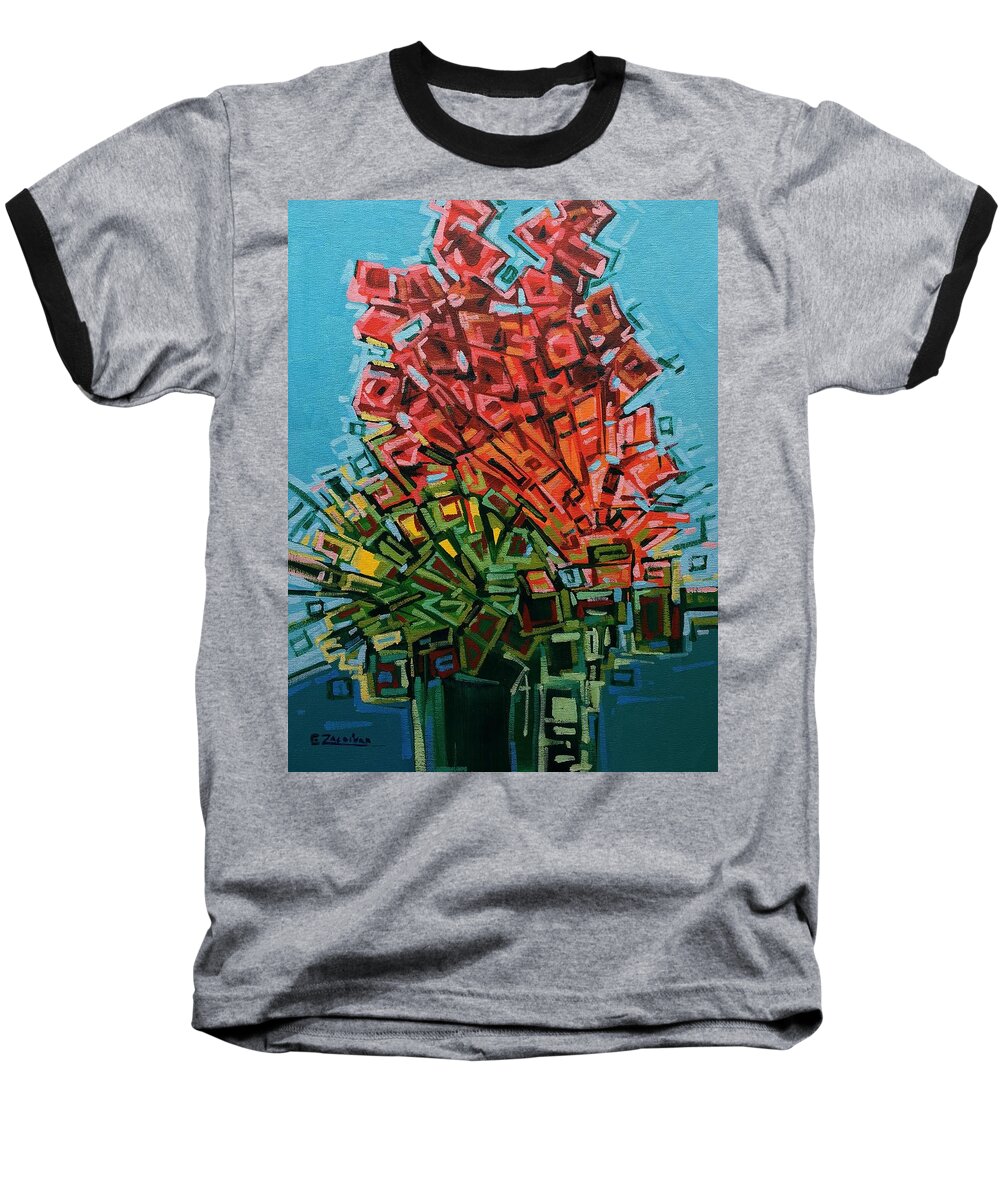 Flowers Pot Baseball T-Shirt featuring the painting Flowers pot by Enrique Zaldivar