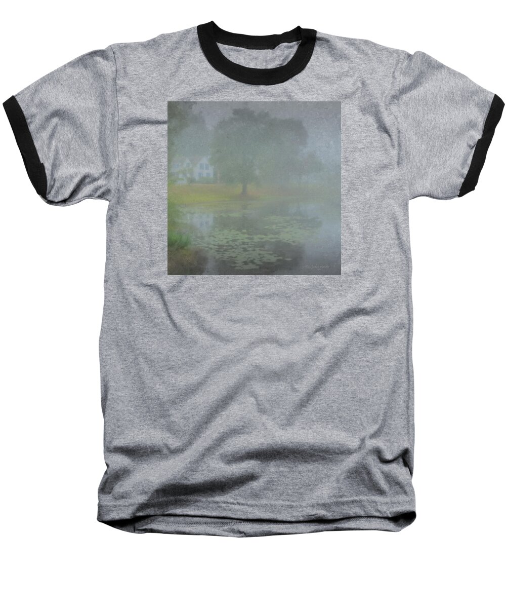 Foggy Baseball T-Shirt featuring the painting Foggy Morning on Pond Street by Bill McEntee