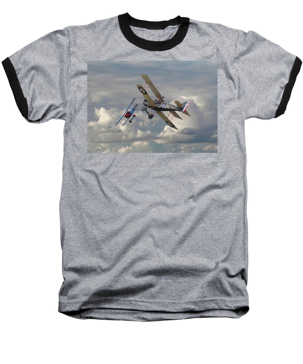 Aircraft Baseball T-Shirt featuring the digital art Fokker DVll and SE5 head to head by Pat Speirs