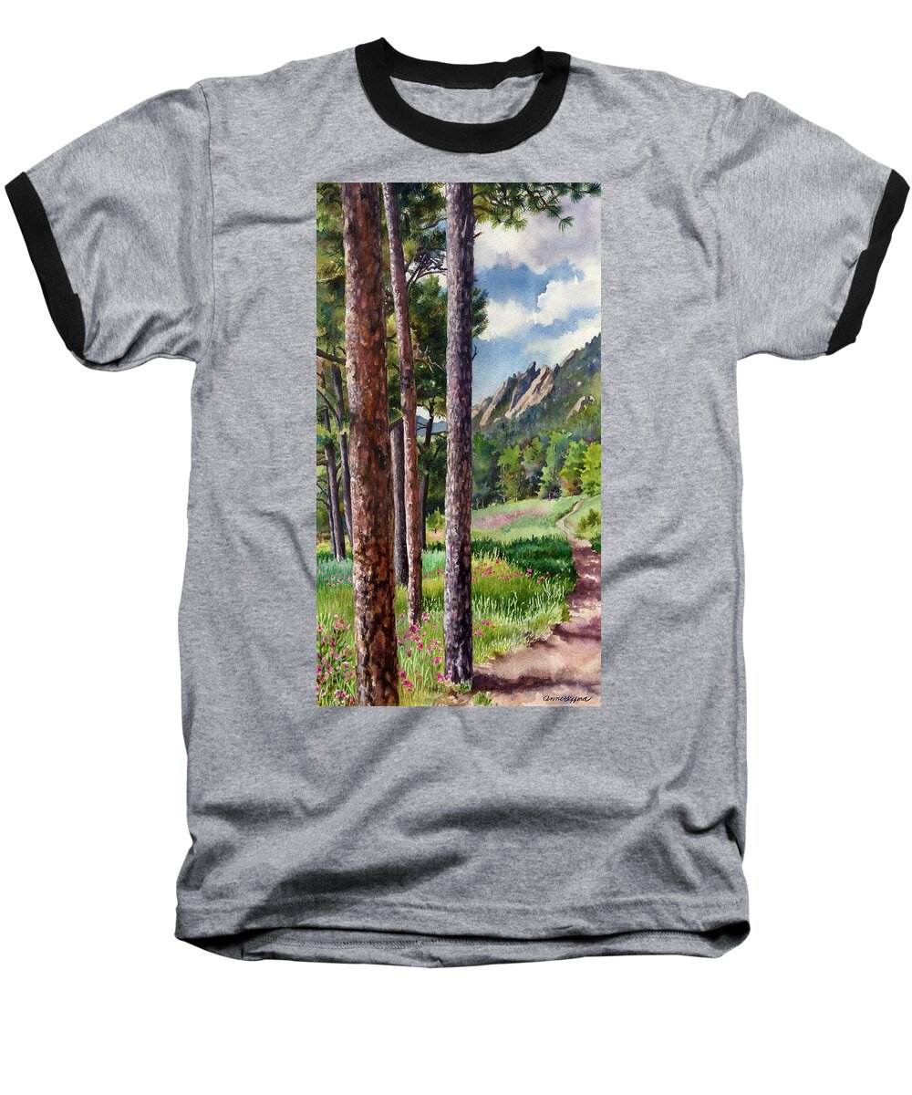 Lodgepole Pine Trees Painting Baseball T-Shirt featuring the painting Follow Me by Anne Gifford