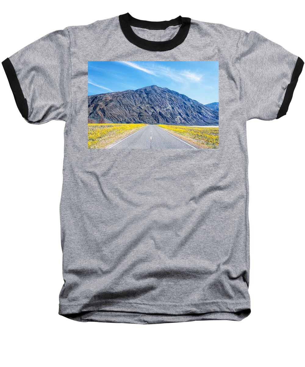 Death Valley Baseball T-Shirt featuring the photograph Follow the Yellow Lined Road by Rick Wicker
