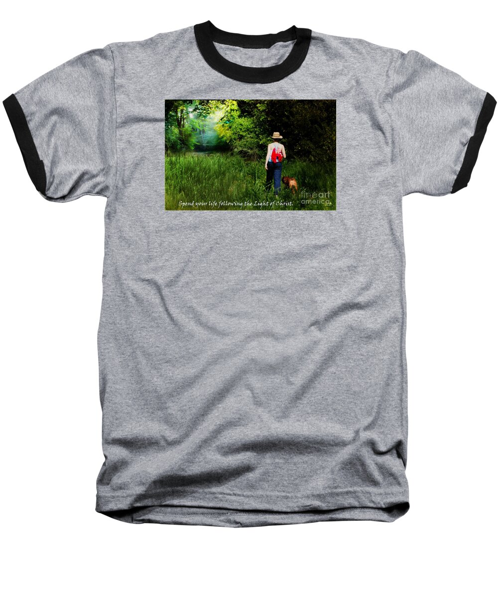 Target Ahead Life Baseball T-Shirt featuring the photograph Following the Light of Christ by Sandra Clark