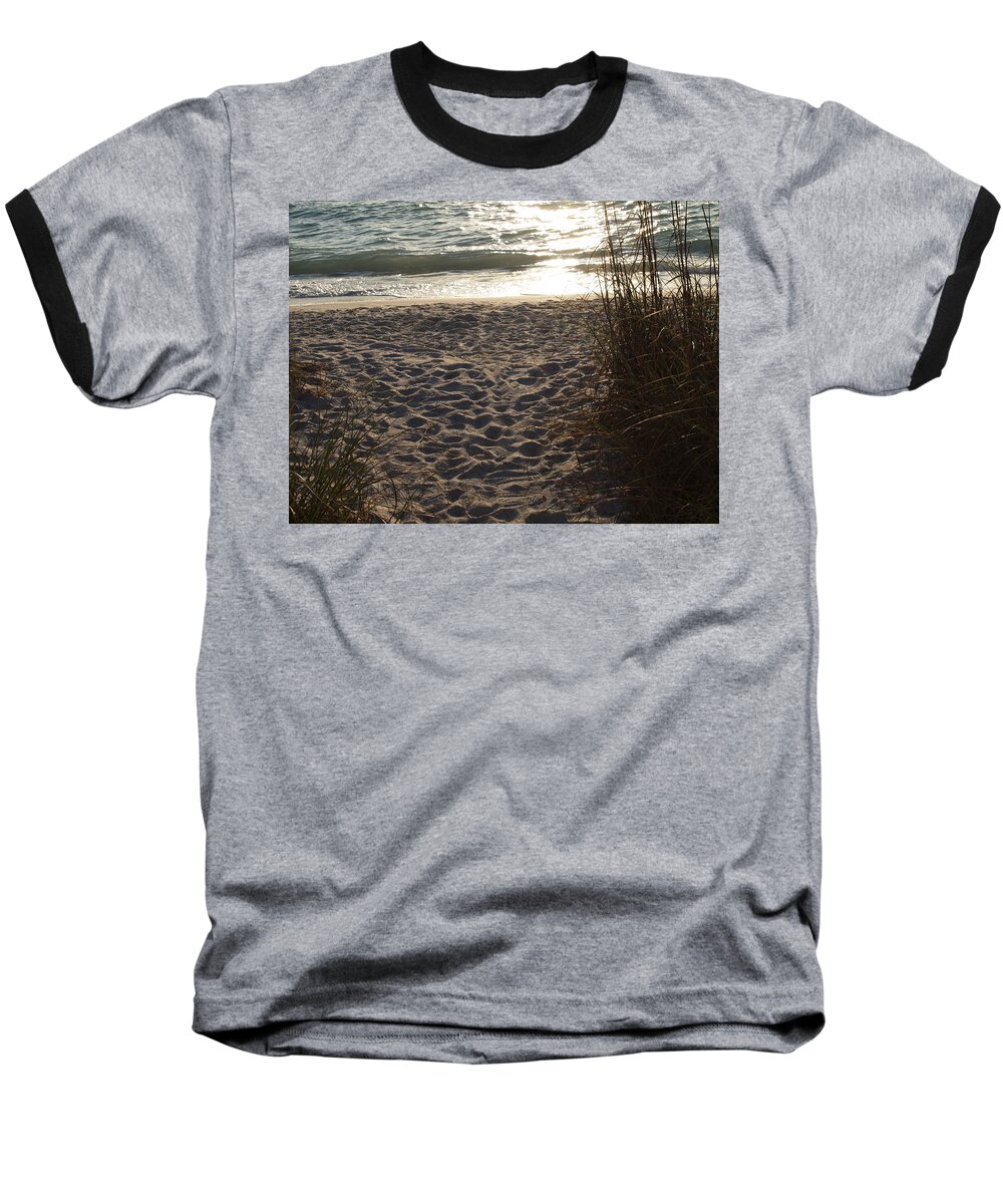 Footprints Baseball T-Shirt featuring the photograph Footprints In The Dunes by Robert Margetts