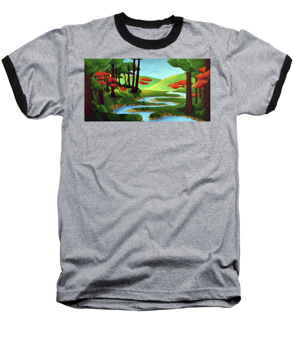 Landscape Baseball T-Shirt featuring the painting Forest Stream - Through The Forest Series by Richard Hoedl