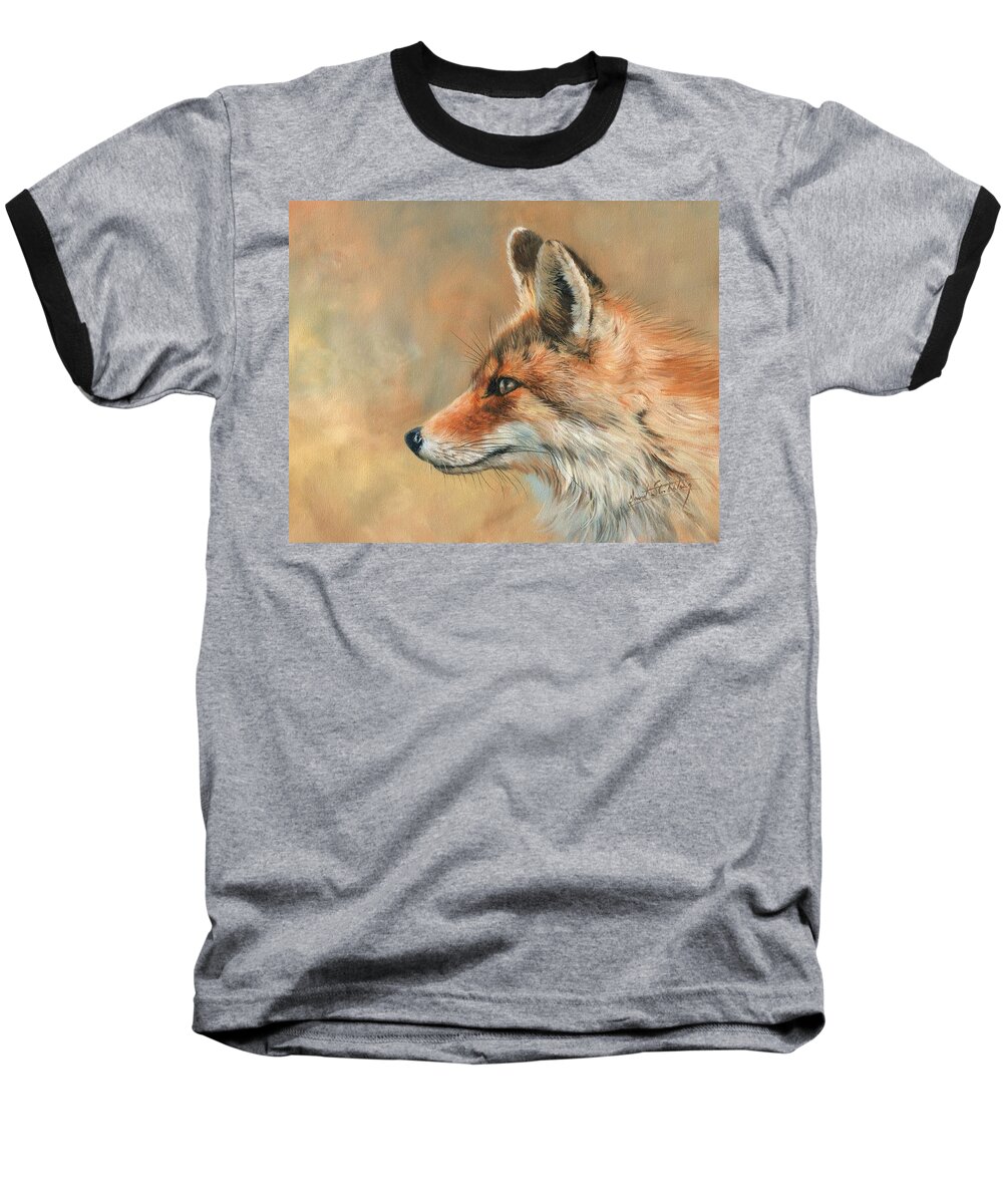 Fox Baseball T-Shirt featuring the painting Fox Portrait by David Stribbling