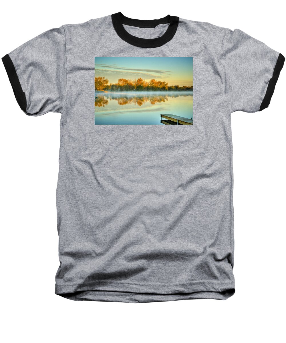 Illinois Baseball T-Shirt featuring the photograph Fox River Above McHenry Dam at Sunrise by Roger Passman