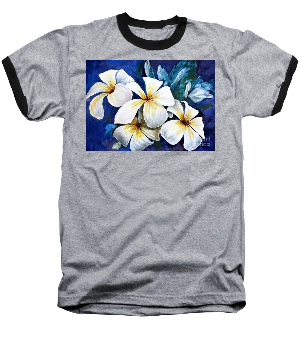 Acrylic. Flowers Baseball T-Shirt featuring the painting Frangipani by Ryn Shell