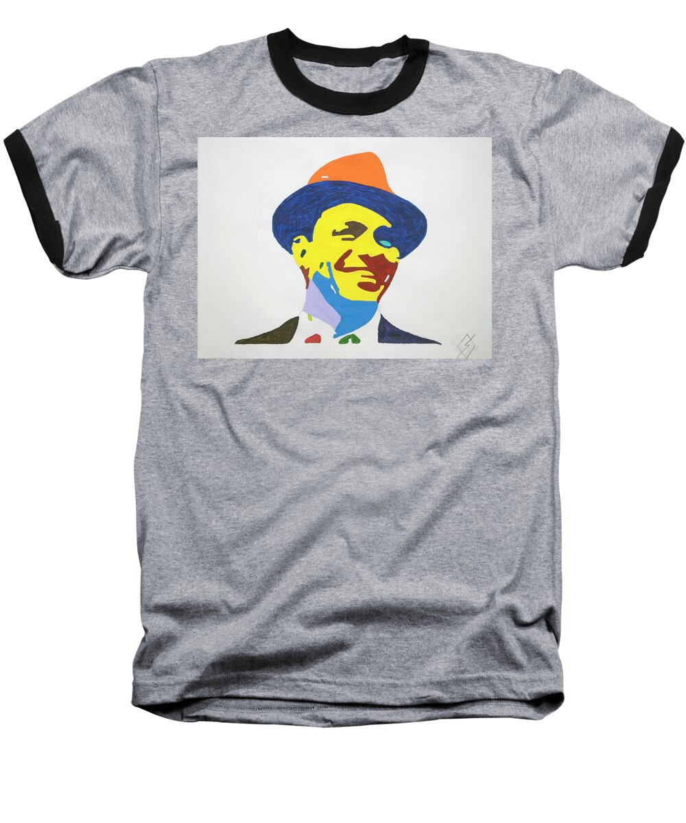 Pop Art Baseball T-Shirt featuring the painting Frank Sinatra Smile by Stormm Bradshaw