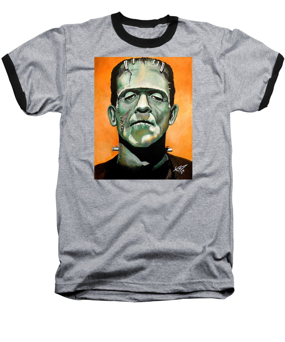 Frankenstein Baseball T-Shirt featuring the painting Frankenstein by Tom Carlton