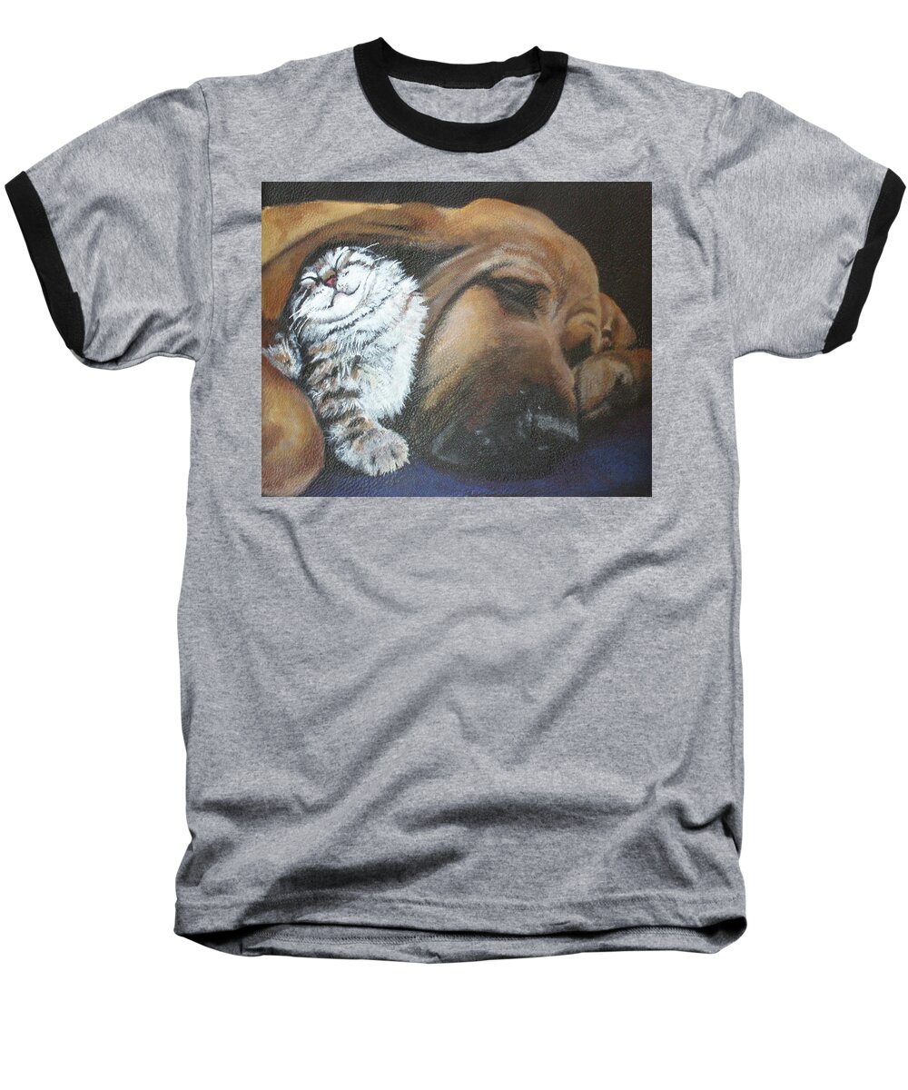 Hound Dog Baseball T-Shirt featuring the painting Fred and Dalila by Carol Russell