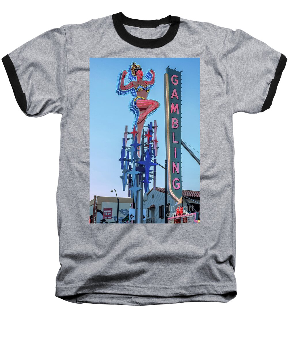 Lucky Lady Baseball T-Shirt featuring the photograph Fremont Street Lucky Lady and Gambling Neon Signs by Aloha Art