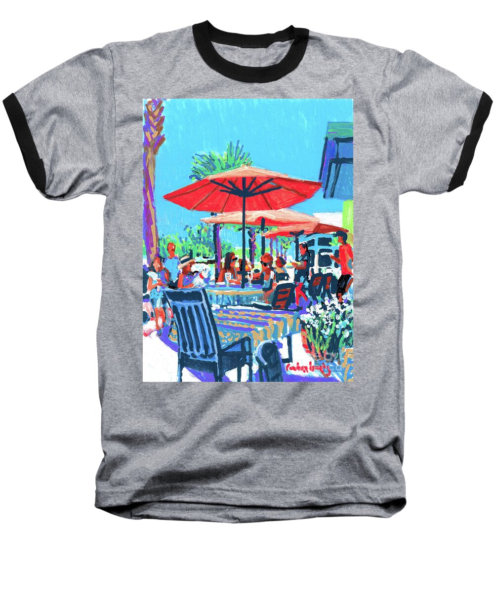 French Bakery Baseball T-Shirt featuring the painting French Bakery Umbrella Dining by Candace Lovely