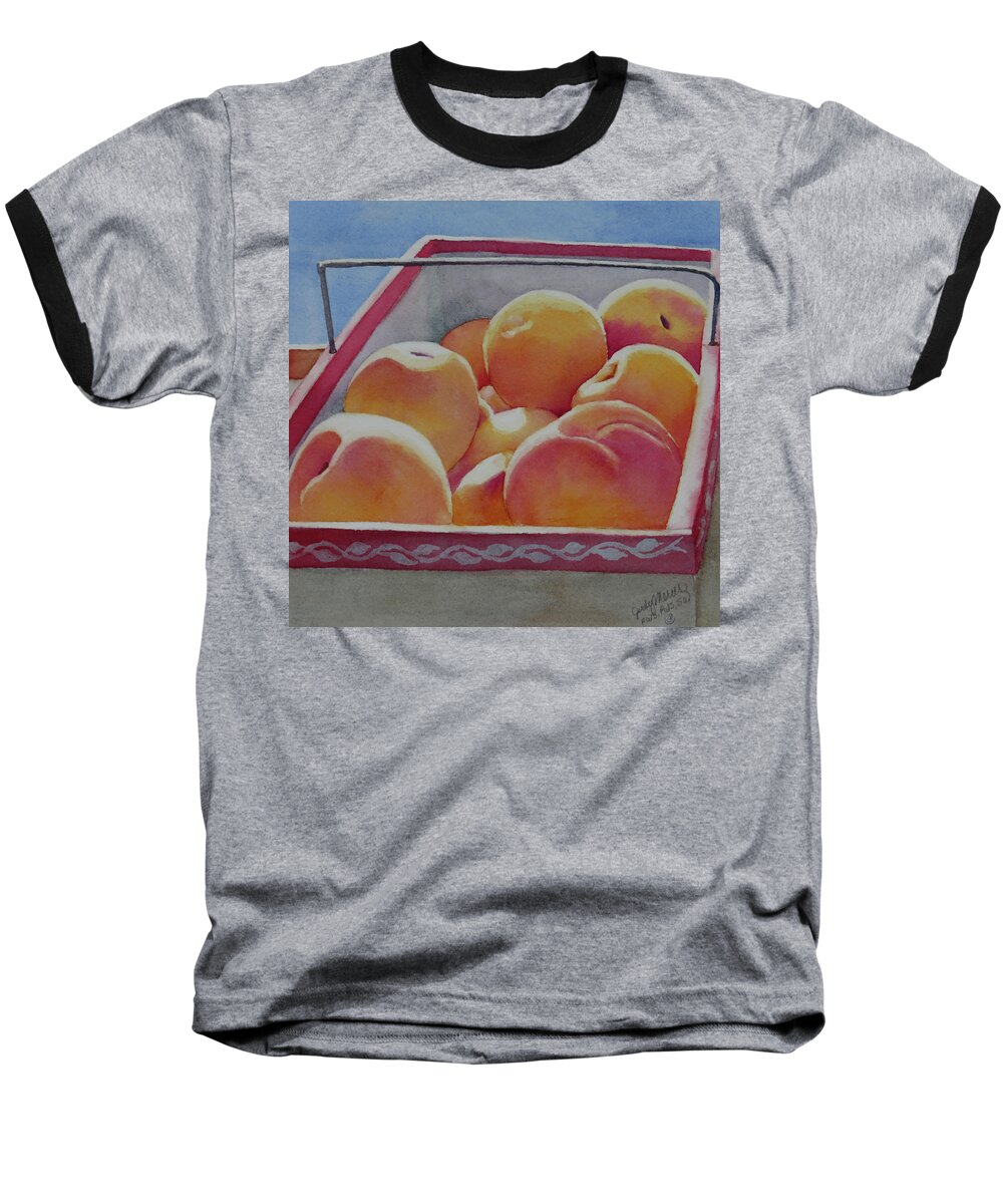 Peaches Baseball T-Shirt featuring the painting Fresh Peaches by Judy Mercer